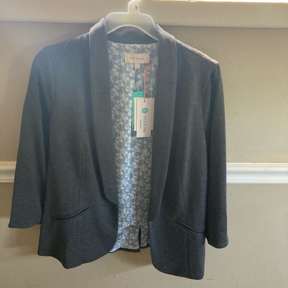 NWT Skies Are Blue Hannah Knit Blazer Gray Sz Small Never Worn Floral Lining